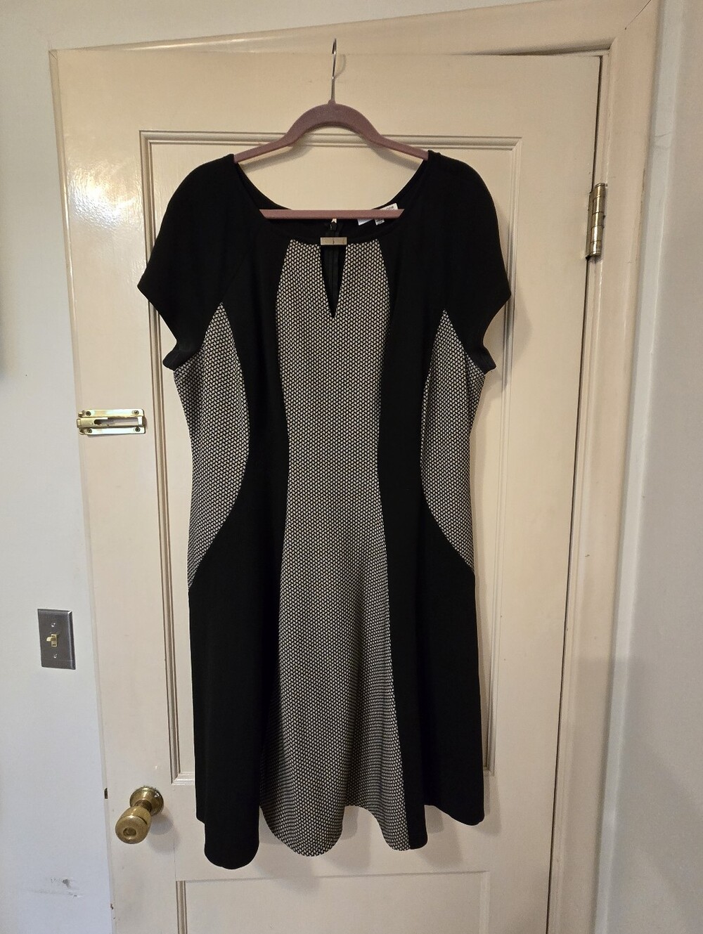 Studio One Black and White Ponte Fit-and-Flare Dress